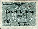 1923 AD., Germany, Weimar Republic, Deutsche Reichsbahn, Breslau, 100000000000 Mark fake(?), cf. Müller-Geiger 003-14d. 138278B Obverse