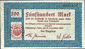 1922 AD., Germany, Weimar Republic, Festenberg, Stadt, Notgeld, currency issue, 500 Mark, Müller 1500.6. 03885* Obverse