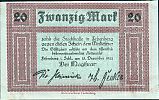 1922 AD., Germany, Weimar Republic, Festenberg, Stadt, Notgeld, currency issue, 20 Mark, Müller 1500.3. Obverse