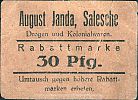 1918-1935 AD., Germany, Weimar Republic, Salesche, August Janda, Rabattgutschein, 30 Pfennig, Tieste -. (2) Obverse