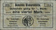 1916 AD., Germany, 2nd Empire, BismarckhÃ¼tte (municipality), Notgeld, currency issue, Â¼ Mark, Tieste 0695.10.01. Obverse 