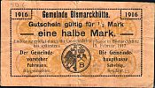 1916 AD., Germany, 2nd Empire, BismarckhÃ¼tte (municipality), Notgeld, currency issue, Â½ Mark, Tieste 0695.10.02. Obverse 