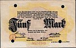 1918 AD., Germany, Weimar Republic, Altona (town), Notgeld, 5 Mark, Geiger 012.04.a. 436503 Obverse, devaluated by perforations
