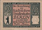 1922 AD., Germany, Weimar Republic, Berlin (city), Notgeld, collector series issue, urban transport series, 1838, 2 Mark, Grabowski/Mehl 92.3-2/10. 009837 Obverse 