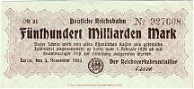 1923 AD., Germany, Weimar Republic, Deutsche Reichsbahn, Berlin, 500.000.000.000 Mark, Müller/Geiger 002-28e. OB 21 927608 Obverse 