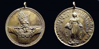 1860-1940 AD., Italy, religious medal, Christ and Mary, brass.