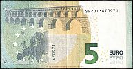 European Union, European Central Bank, Pick 20s var. 5 Euro, 2013 AD. Printer: Banca d'Italia, Rome, Italy, S001B1-SF2013670971 Reverse 