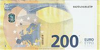 European Union, European Central Bank, Pick 25s. 200 Euro, 2019 AD., Printer: Banca d'Italia, Rome, Italy, S005B2- SD2043684659 Reverse 