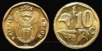 South Africa, 2004 AD., Republic, Centurion mint, 10 Cents, KM 326.