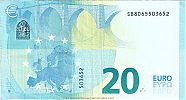 European Union, European Central Bank, Pick 22s. 20 Euro, 2015 AD., Printer: Banca d'Italia, Rome, Italy, SB8065503652-S007H5 Reverse