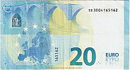 European Union, European Central Bank, Pick 22s. 20 Euro, 2015 AD., Printer: Banca d'Italia, Rome, Italy, SE3004165162-S001C2 Reverse 