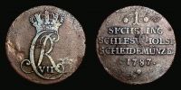 1787 AD., German States, Schleswig-Holstein, Christian VII of Denmark, Altona mint, 1 Sechsling, KM 118.