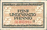 1920 AD., Germany, Weimar Republic, Düsseldorf, Stadt, Notgeld, currency issue, 25 Pfennig, Tieste 1535.30.20. II 057045 Reverse 