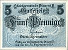1918 AD., Germany, Weimar Republic, Plauen (town), Notgeld, currency issue, 5 Pfennig, Tieste 5655.10.01. 022525 Obverse 