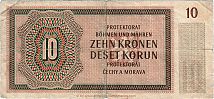 1942 AD., 3rd Reich, for German occupied territory Bohemia and Moravia (Protektorat BÃ¶hmen und MÃ¤hren) during WWII, 10 Korun / Kronen, Pick 8a. S.40N-936610 Reverse