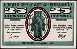 1920 AD., Germany, Weimar Republic, AhrensbÃ¶k (city), Notgeld, collector series issue, 25 Pfennig, Grabowski/Mehl 6.1-1/3. Obverse