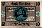 1921 AD., Germany, Weimar Republic, Allenstein (city), Notgeld, collector series issue, 10 Pfennig, Grabowski/Mehl 0013.1a-1/2. Obverse