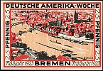 1923 AD., Germany, Weimar Republic, Bremen (city), Deutsche Amerika-Woche series, Notgeld, collector series issue, 25 Pfennig, Grabowski/Mehl 166.1-1/8. Reverse