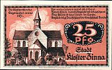 1920 AD., Germany, Weimar Republic, Kloster Zinna (town), Notgeld, collector series issue, 25 Pfennig, Grabowski/Mehl 708.1-1/2. Reverse 
