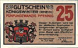 1921 AD., Germany, Weimar Republic, Königswinter (Verkehrsverein), Notgeld, collector series issue, 25 Pfennig, Grabowski/Mehl 731.1-1/3. Obverse 