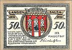 1921 AD., Germany, Weimar Republic, Langensalza (town), Notgeld, collector series issue, 50Pfennig, Grabowski/Mehl 770.3b-3/6. Obverse 