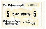 1914-1919 AD., Germany, 2nd Empire, Langensalza POW Camp WWI, 5 Pfennig, Tieste LAN.05.20. 139822 Obverse 