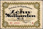 1923 AD., Germany, Weimar Republic, Barmen (city), Notgeld, currency issue, 10 000 000 000 Mark, Tieste 200.36. 40038 Obverse 