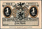 1921 AD., Germany, Weimar Republic, Belgard (city), Notgeld, collector series Stadtansichten issue, 1 Mark, Grabowski/Mehl 69.1a-4/5. 028411 Obverse 