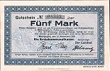 1918 AD., Germany, Weimar Republic, Mohrungen (district), Notgeld, currency issue, 5 Mark, Geiger 362.01a. 08355 Obverse