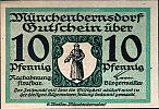 1920 AD., Germany, Weimar Republic, MÃ¼nchenbernsdorf (town), Notgeld, currency issue, 10 Pfennig, Grabowski M56.4a. Obverse