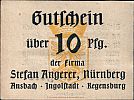 1918 AD., Germany, 2nd Empire - Weimar Republic, NÃ¼rnberg (Firma Stefan Angerer), Notgeld, currency issue, 10 Pfennig, Tieste 5190.005.01. Obverse