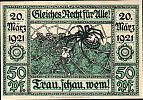 1921 AD., Germany, Weimar Republic, Oberglogau (town), Notgeld, collector series issue, 50 Pfennig, Grabowski/Mehl 994.1b-2/3. Reverse 