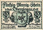 1921 AD., Germany, Weimar Republic, Oberglogau (town), Notgeld, collector series issue, 50 Pfennig, Grabowski/Mehl 994.1b-2/3. Obverse 