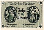 1921 AD., Germany, Weimar Republic, Oberweißbach (municipality), Notgeld, collector series issue, 10 Pfennig, Grabowski/Mehl 1003.1-1/5. 20704 Obverse 