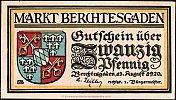 1920 AD., Germany, Weimar Republic, Berchtesgaden (municipality), Notgeld, collector series issue, 20 Pfennig, Grabowski/Mehl 76.1-2/2. Obverse 