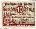 1920 AD., Germany, Weimar Republic, Auma (city), Notgeld, currency issue, 10 Pfennig, Grabowski A34.7a. 16264 Obverse 