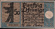 1921 AD., Germany, Weimar Republic, Berlin (city), Notgeld, collector series issue, Bezirke series, Bezirk 1 Mitte, 50 Pfennig, Grabowski/Mehl 92.1-1/20. 551993 Obverse 