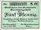 1917 AD., Germany, 2nd Empire, Stadtlengsfeld (municipality), Notgeld, currency issue, 5 Pfennig, Grabowski S98.4b. 024017 Obverse 