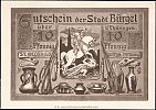 1921 AD., Germany, Weimar Republic, BÃ¼rgel (city), Notgeld, collector series issue, 10 Pfennig, Grabowski/Mehl 201.1b-1/7. Reverse 