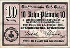 1920 AD., Germany, Weimar Republic, Bad Sulza (town), Notgeld, currency issue, 10 Pfennig, Grabowski S129.7. Obverse 