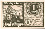 1921 AD., Germany, Weimar Republic, Beverungen (city), Notgeld, collector series issue, 1 Mark, Grabowski/Mehl 99.3-3/3. Obverse 
