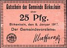 1917 AD., Germany, 2nd Empire, Birkenhain / Brzeziny (municipality), Notgeld, currency issue, 25 Pfennig, Grabowski B48.1c. 00740 Obverse 