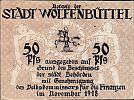 1918 AD., Germany, Weimar Republic, WolfenbÃ¼ttel (town), Notgeld, currency issue, 50 Pfennig, Grabowski W57.1. 44790 Reverse 