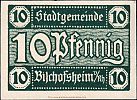 1921 AD., Germany, Weimar Republic, Bischofsheim vor der RhÃ¶n (city), Notgeld, collector series issue, 10 Pfennig, Grabowski/Mehl 107.3-1/4. Obverse 