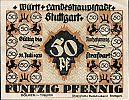 1921 AD., Germany, Weimar Republic, Stuttgart (town), Notgeld, currency issue, 50 Pfennig, Grabowski S127.4a. I 423128 Reverse 