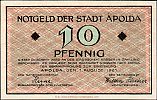 1921 AD., Germany, Weimar Republic, Apolda (city), Notgeld, collector series issue, 10 Pfennig, Grabowski/Mehl 36.1-1/2. Obverse 