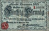 1917 AD., Germany, 2nd Empire, Bremen (city), Notgeld, currency issue, 50 Pfennig, Grabowski B85.4. X 88680 Obverse 