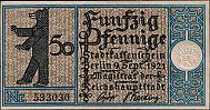 1921 AD., Germany, Weimar Republic, Berlin (city), Notgeld, collector series issue, Bezirke series, Bezirk 5 Friedrichshain, 50 Pfennig, Grabowski/Mehl 92.1-5/20. 533030 Obverse 