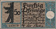 1921 AD., Germany, Weimar Republic, Berlin (city), Notgeld, collector series issue, Bezirke series, Bezirk 9 Wilmersdorf, 50 Pfennig, Grabowski/Mehl 92.1-9/20. 143679 Obverse 