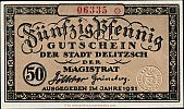 1921 AD., Germany, Weimar Republic, Delitzsch (city), Notgeld, currency issue, 50 Pfennig, Grabowski D9.7b. 06335 Obverse 